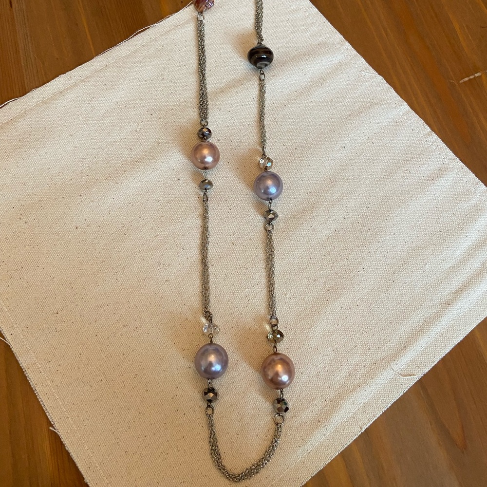 Lovely large beaded necklace- silver tone necklace